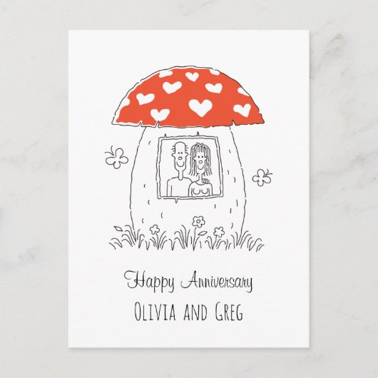 Happy Wedding Anniversary Heart Mushroom Postkarte (Vorderseite)