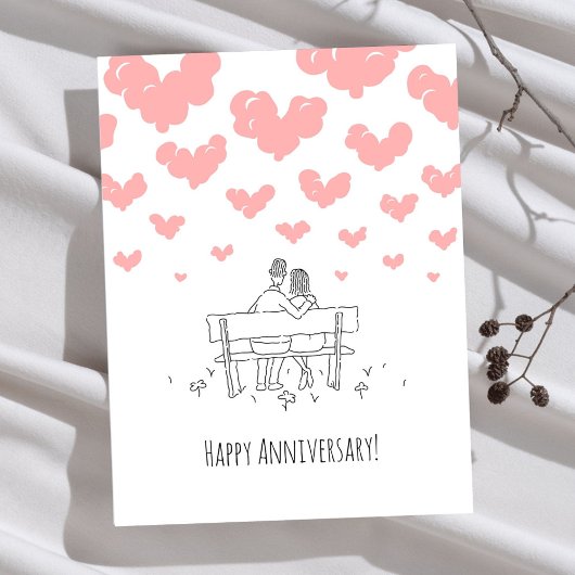 Happy Wedding Anniversary Married Couple Hearts Postkarte