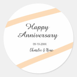 Happy wedding anniversary orange pastel lines name runder aufkleber