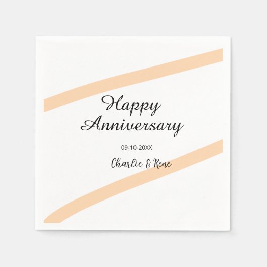 Happy wedding anniversary orange pastel lines name serviette (Vorderseite)