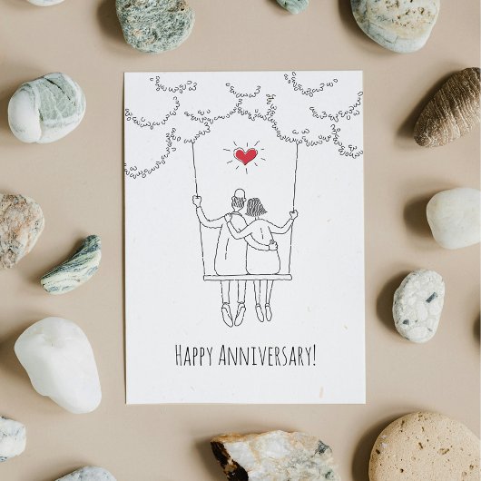 Happy Wedding Anniversary Red Heart Swing Card