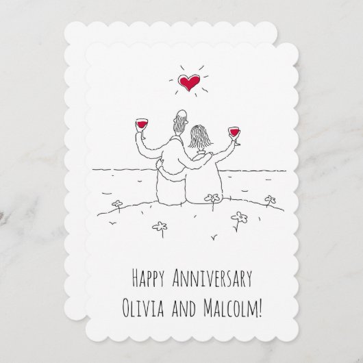 Happy Wedding Anniversary Red Heart Verheiratet Ca Einladung (Vorne/Hinten)