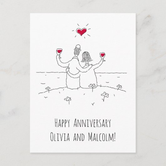 Happy Wedding Anniversary Red Heart Verheirateten  Postkarte (Vorderseite)