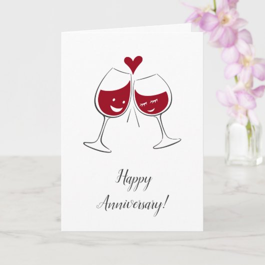 Happy Wedding Anniversary Red Wine Heart Card Karte (Orchidee)