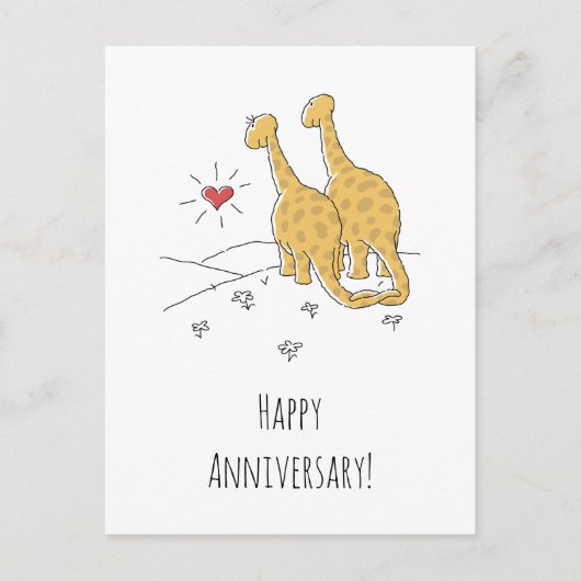 Happy Wedding Anniversary Verheiratet Dinosaurier Postkarte (Vorderseite)