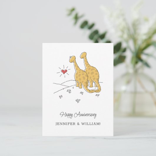 Happy Wedding Anniversary Verheiratet Dinosaurier Postkarte (Stehend Vorderseite)