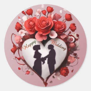 Happy Wedding Classic Round Stickers