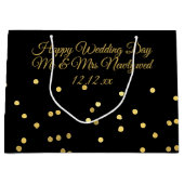 Happy Wedding Day Black and Gold Confetti Geschenk Große Geschenktüte (Vorderseite)