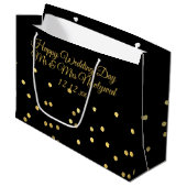 Happy Wedding Day Black and Gold Confetti Geschenk Große Geschenktüte (Vorderseite Schrägansicht)