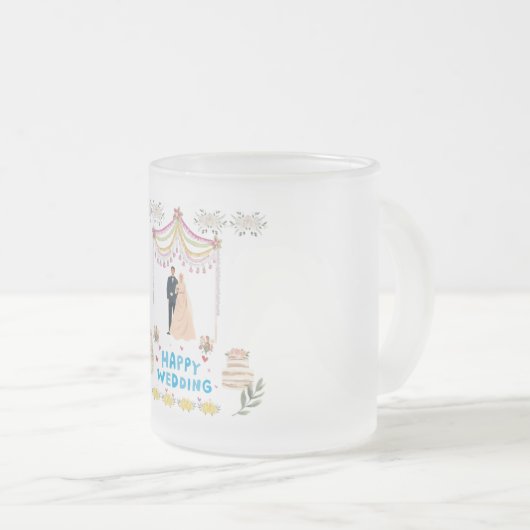 Happy Wedding Frosted Glass Coffee Mug Mattglastasse (VorderseiteRechts)