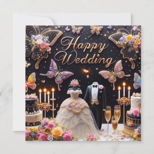 Happy Wedding Grußkarten Einladung (Vorderseite)