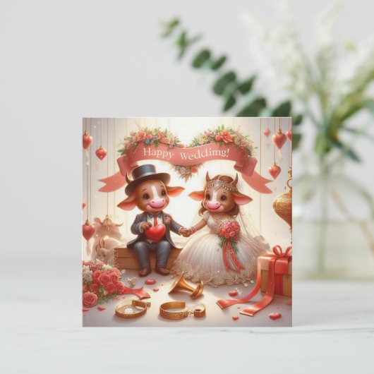 Happy Wedding Grußkarten Einladung (Stehend Vorderseite)