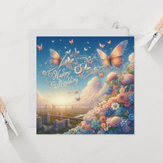 Happy Wedding Grußkarten Karte (Vorderseite/Rückseite Beispiel)