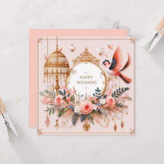 Happy Wedding Grußkarten Karte (Vorderseite/Rückseite Beispiel)