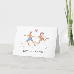 Happy Wedding Jubiläum Couple Beach Red Heart Karte