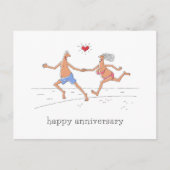 Happy Wedding Jubiläum Couple Beach Red Heart Postkarte (Vorderseite)
