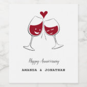 Happy Wedding Jubiläum Rotes Weinherz Weinetikett (Einzelnes Label)