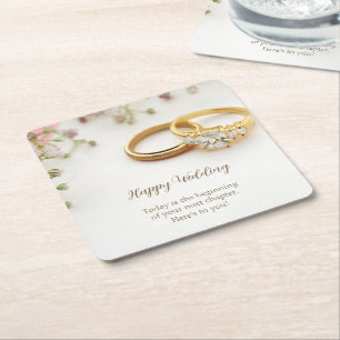 Happy Wedding Rechteckiger Pappuntersetzer
