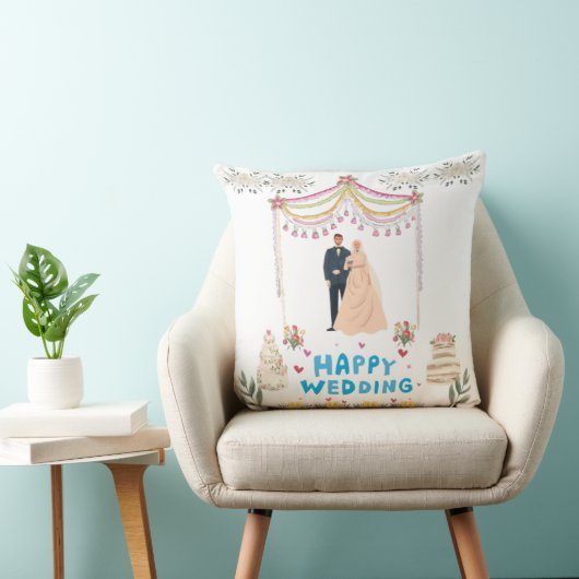 Happy Wedding Throw Pillow – White Background Kissen (Stuhl )