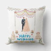 Happy Wedding Throw Pillow – White Background Kissen (Vorderseite)