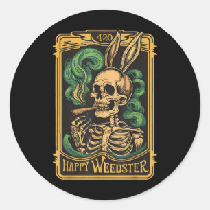 Happy Weedster Bunny Skull Smoking Funny Viral Eas Runder Aufkleber