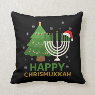 Happy Weihnachten Hanukkah Santa Tree jüdische M Kissen