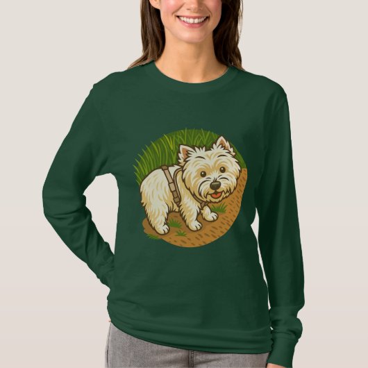 Happy Westie on Nature Trail T-Shirt (Vorderseite)