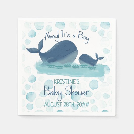 Happy Whale Ahoy Es ist ein Baby Shower Party Serviette (Vorderseite)