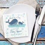 Happy Whale Ahoy Es ist ein Baby Shower Party Serviette<br><div class="desc">Personalisierte Babydusche-Servietten mit Happy Wal-Design und handgeschriebener whimsical Typografie. Dieses niedliche Aquarell-Design bietet einen Mami- und Babywal, der glücklich im Ozean schwimmt und mit Meeresblasen dekoriert ist. Die Formulierung lautet Ahoy! Es ist ein Junge und man kann sich mit dem Namen seiner Mutter und dem Baby Duschdatum personalisieren. Bitte stöbern...</div>