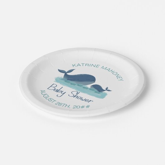 Happy Whale Niedlich Baby Shower Paper Plate Pappteller (Schrägansicht)