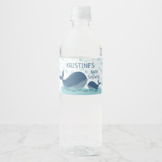 Happy Whale Ocean Bubbles Personalisiert Baby Dusc Wasserflaschenetikett (Vorderseite)