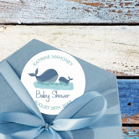 Happy Whale Personalisiert Boy Baby Shower Runder Aufkleber