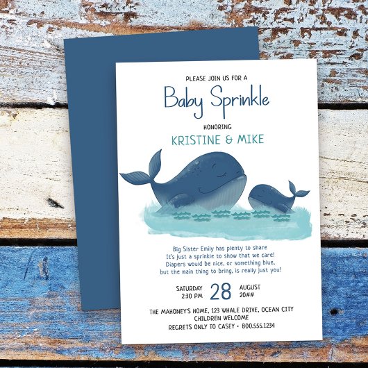 Happy Whale Watercolor Boy Baby Sprinkle Einladung