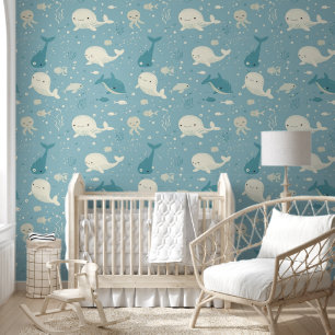 Happy Whales Under Sea Baby Kinderzimmer Tapete