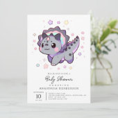 Happy Whimsical Dinosaur Baby Dusche Einladung (Stehend Vorderseite)