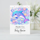 Happy Whimsical Dolphin Baby Shower Dankeskarte (Stehend Vorderseite)