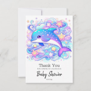 Happy Whimsical Dolphin Baby Shower Dankeskarte