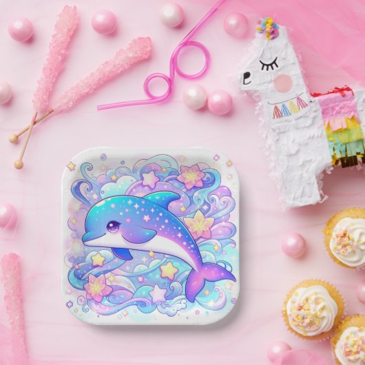 Happy Whimsical Dolphin Baby Shower Pappteller (Party)