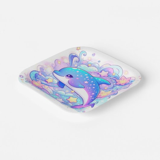 Happy Whimsical Dolphin Baby Shower Pappteller (Gewinkelt)