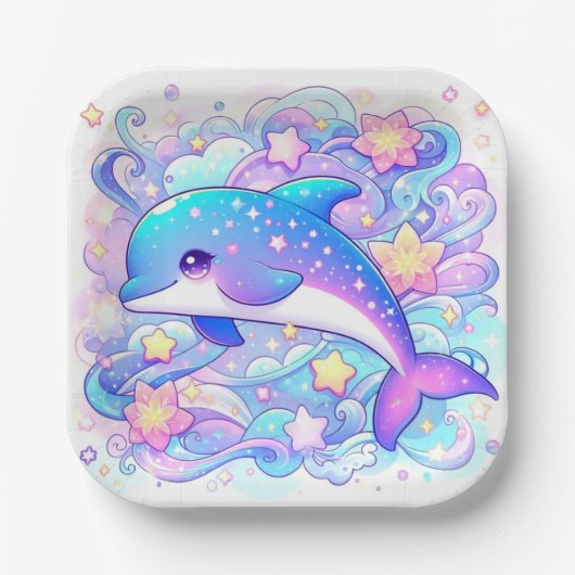 Happy Whimsical Dolphin Baby Shower Pappteller (Vorderseite)