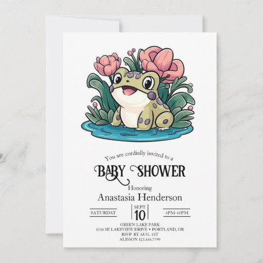 Happy Whimsical Frog Baby Shower Einladung (Vorderseite)