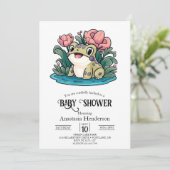 Happy Whimsical Frog Baby Shower Einladung (Stehend Vorderseite)