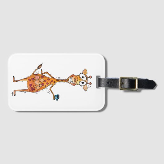 Happy Whimsical Giraffe Drink Kaffee Gepäckanhänger (Vorderseite (Horizontal))