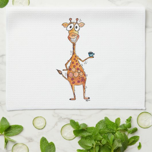 Happy Whimsical Giraffe Drink Kaffee Geschirrtuch (Gefaltet)