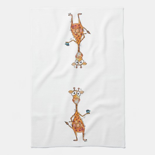 Happy Whimsical Giraffe Drink Kaffee Geschirrtuch (Vertikal)