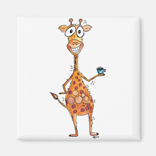 Happy Whimsical Giraffe Drink Kaffee Magnet (Vorne)