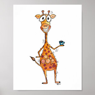 Happy Whimsical Giraffe Drink Kaffee Poster