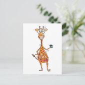 Happy Whimsical Giraffe Drink Kaffee Postkarte (Stehend Vorderseite)