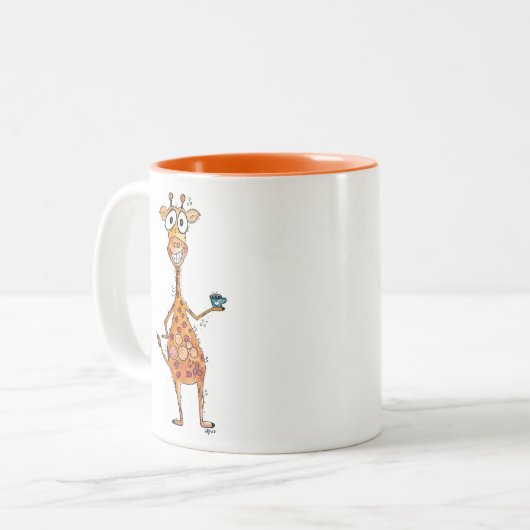 Happy Whimsical Giraffe Drink Kaffee Zweifarbige Tasse (Vorderseite Links)