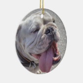 Happy White Bulldog Keramikornament (Rechts)